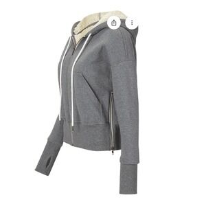 Cabi 3853 Performance Hoodie Grey Sherpa Lined Full Zip Sweatshirt Side Zip L